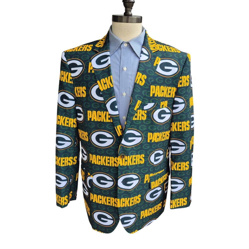 Little Earth Mens Green Bay Packers‎ All Over Print Fan Blazer Suit Jacket 46 L